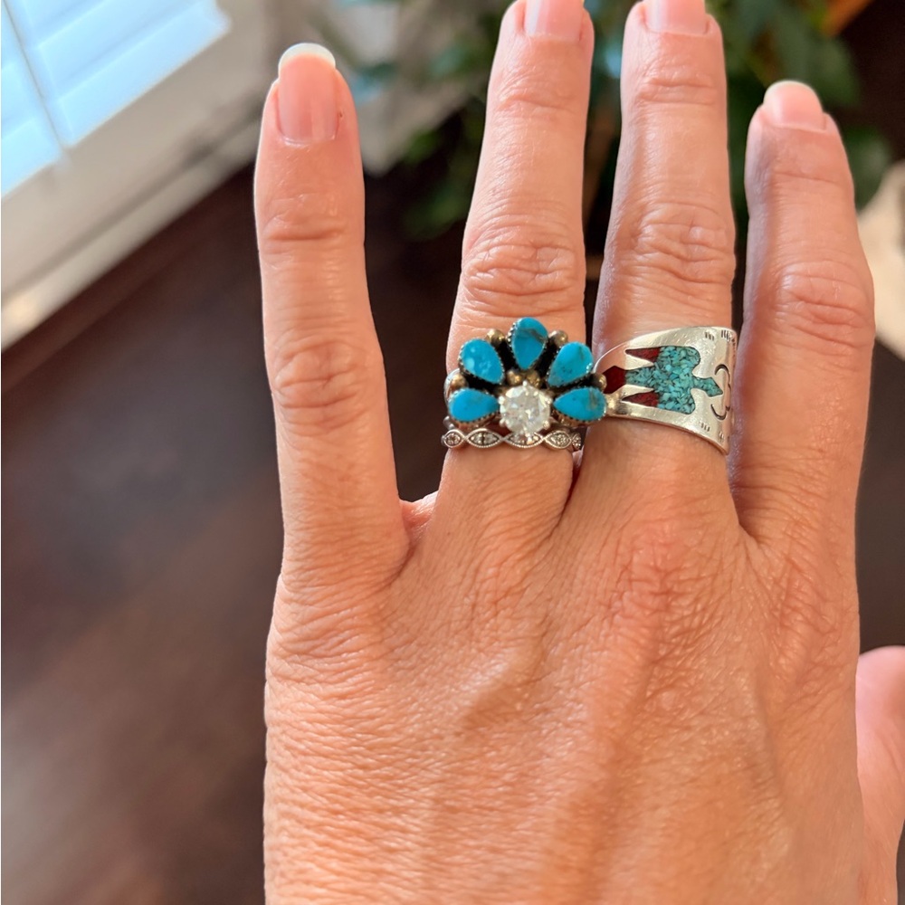 Genuine Turquoise Sterling Silver Teardrop Ring - Picture 3 of 4